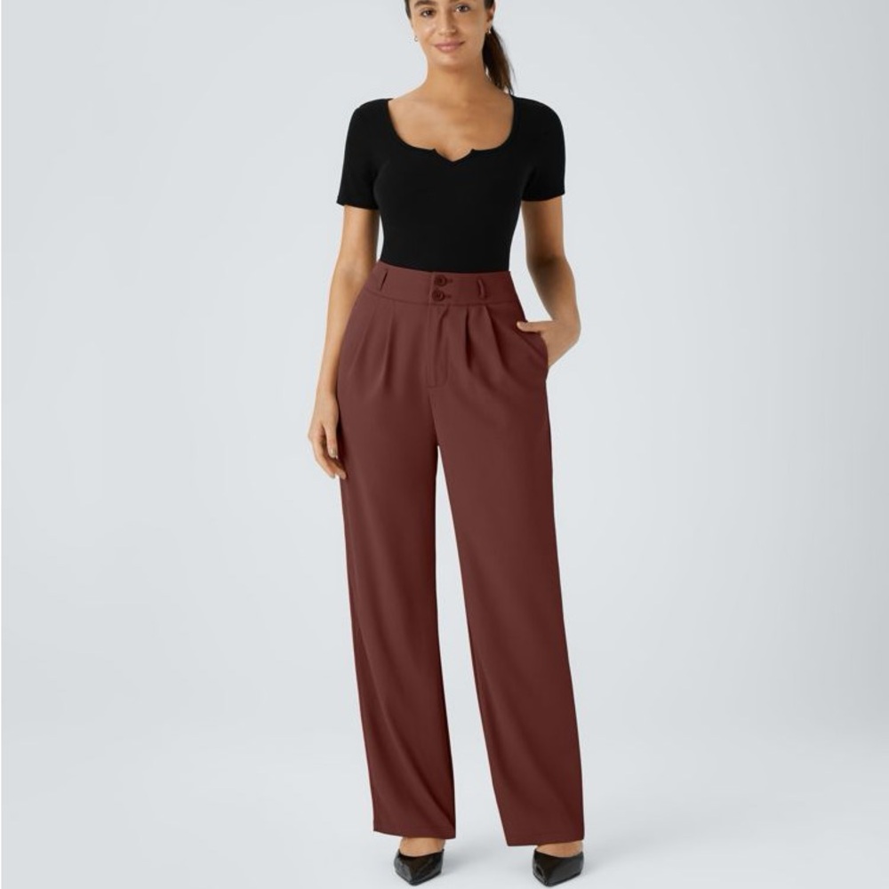 HALARA Wide Leg High Waist Trousers in Deep Burgundy